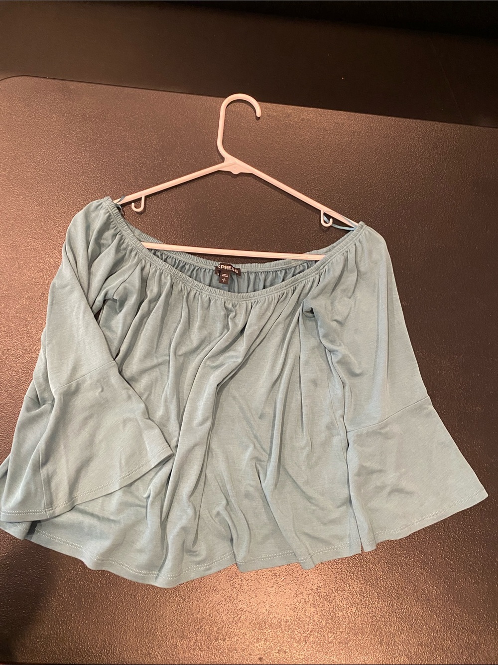 Express Teal Off-Shoulder Blouse with Bell Sleeves